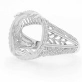 Sterling Silver Semi Mount Ring Setting Oval OV 14x12mm Filigree Repro - Syzjewelry